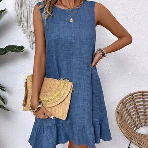 Blue Sleeveless Ruffle Hem Dress | Casual Summer Mini Dress | XS to XL